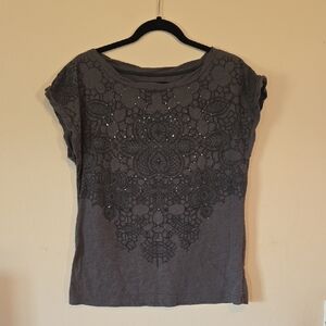 Gray Lace Embellished Women's Top